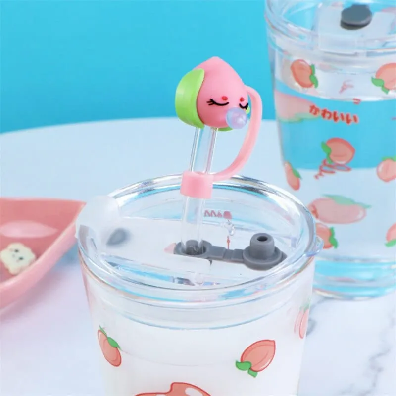 Fresh n Peachy Heat Resistant Glass Cup with Straw