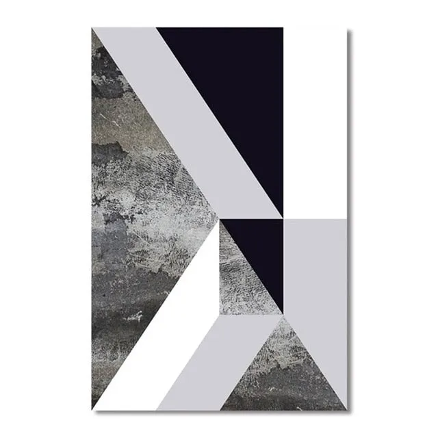 Geometric Asymmetric Marble Design Wall Art Decor Nordic Style Black & White Fine Art Canvas Prints For Modern Living Room Interior Decor