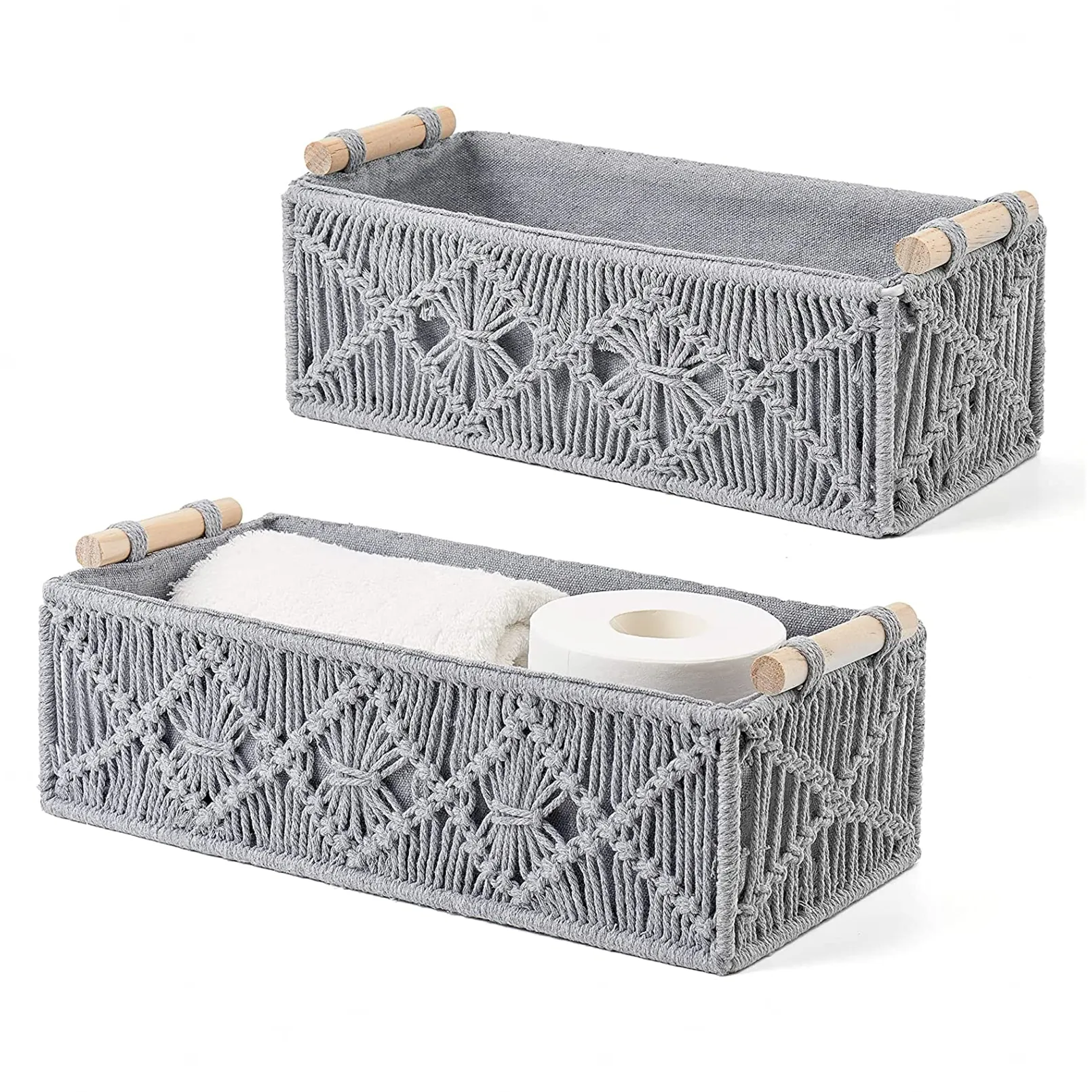 Gray Macrame Storage Baskets