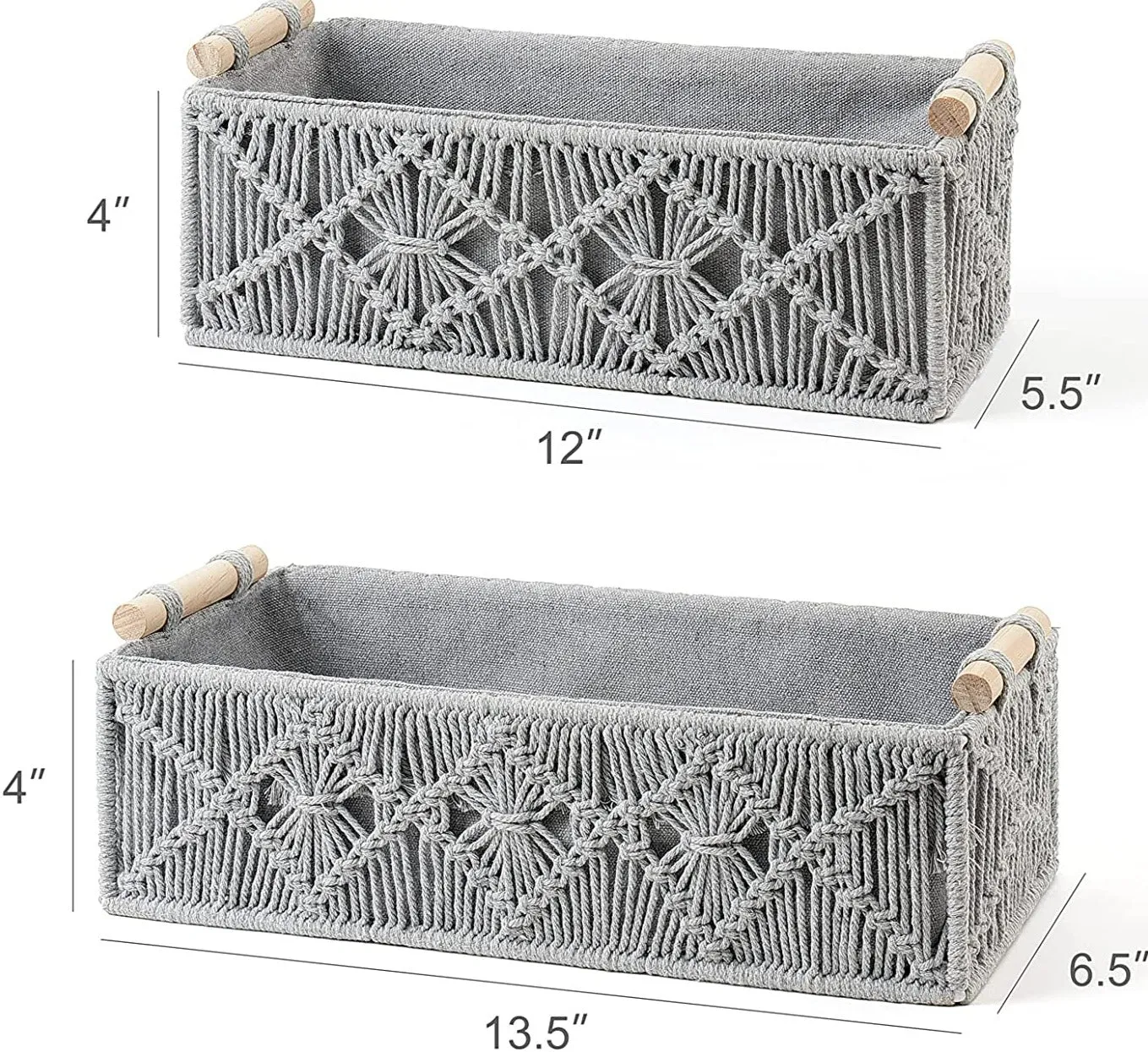 Gray Macrame Storage Baskets