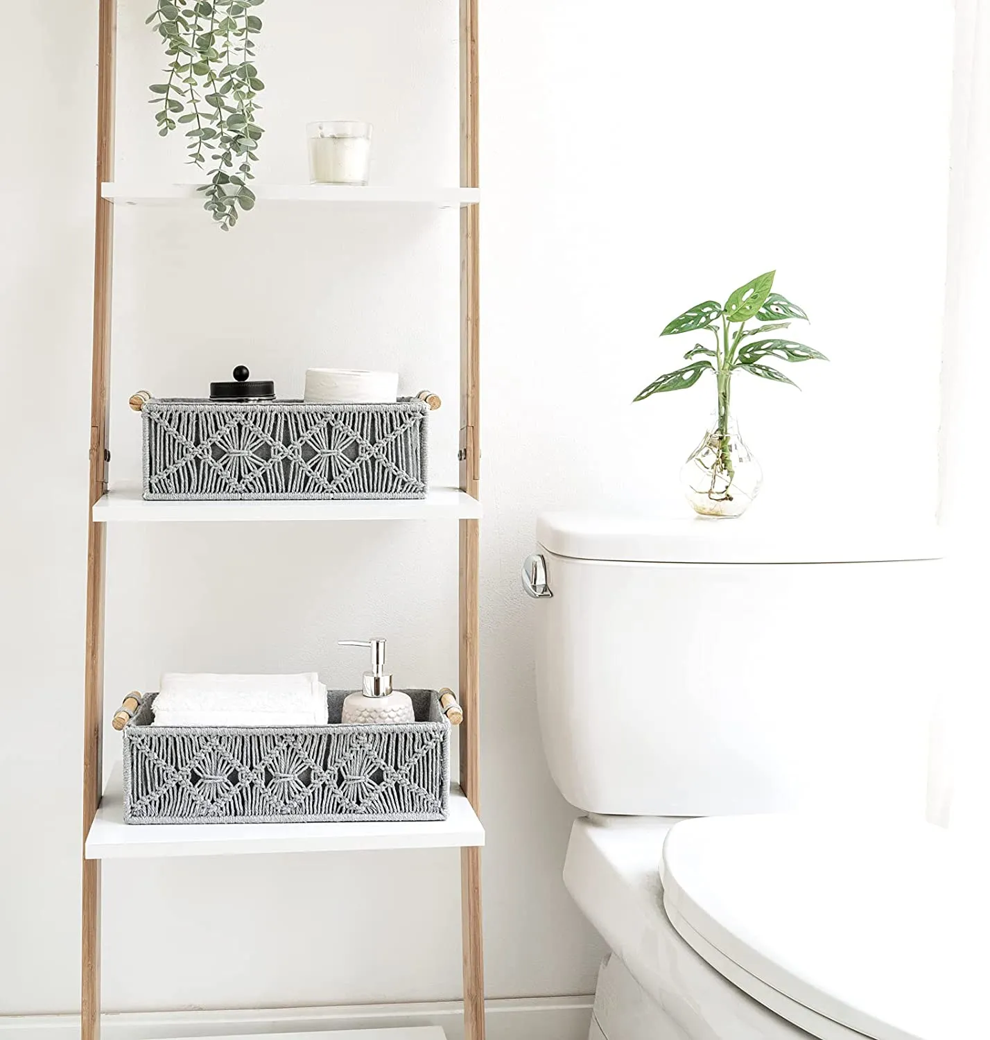 Gray Macrame Storage Baskets