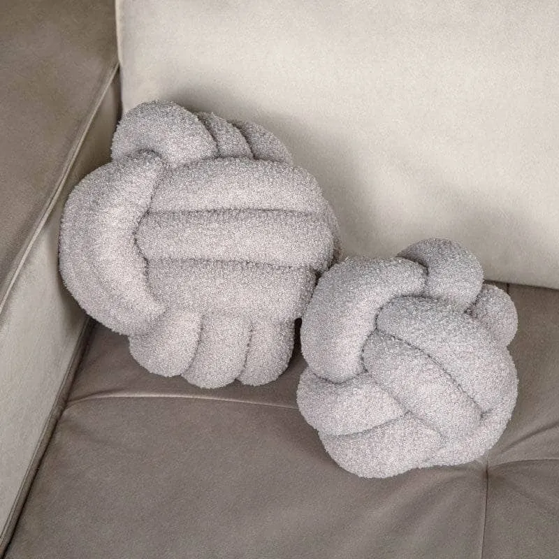 Grey Boucle Knot Ball Cushion - 19cm