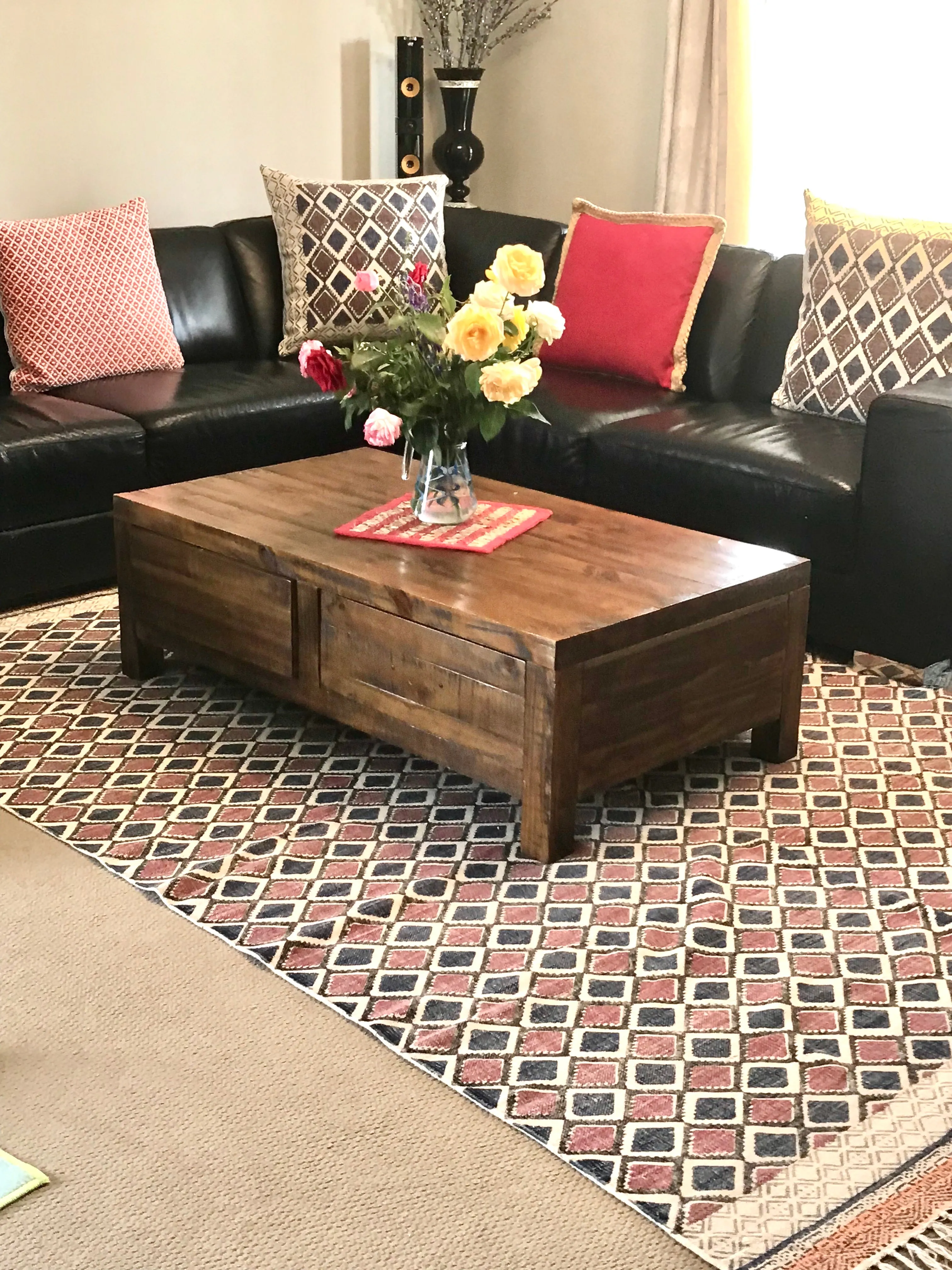 Handmade Beautiful Multi Ikat Block Print Dari Cotton Carpet