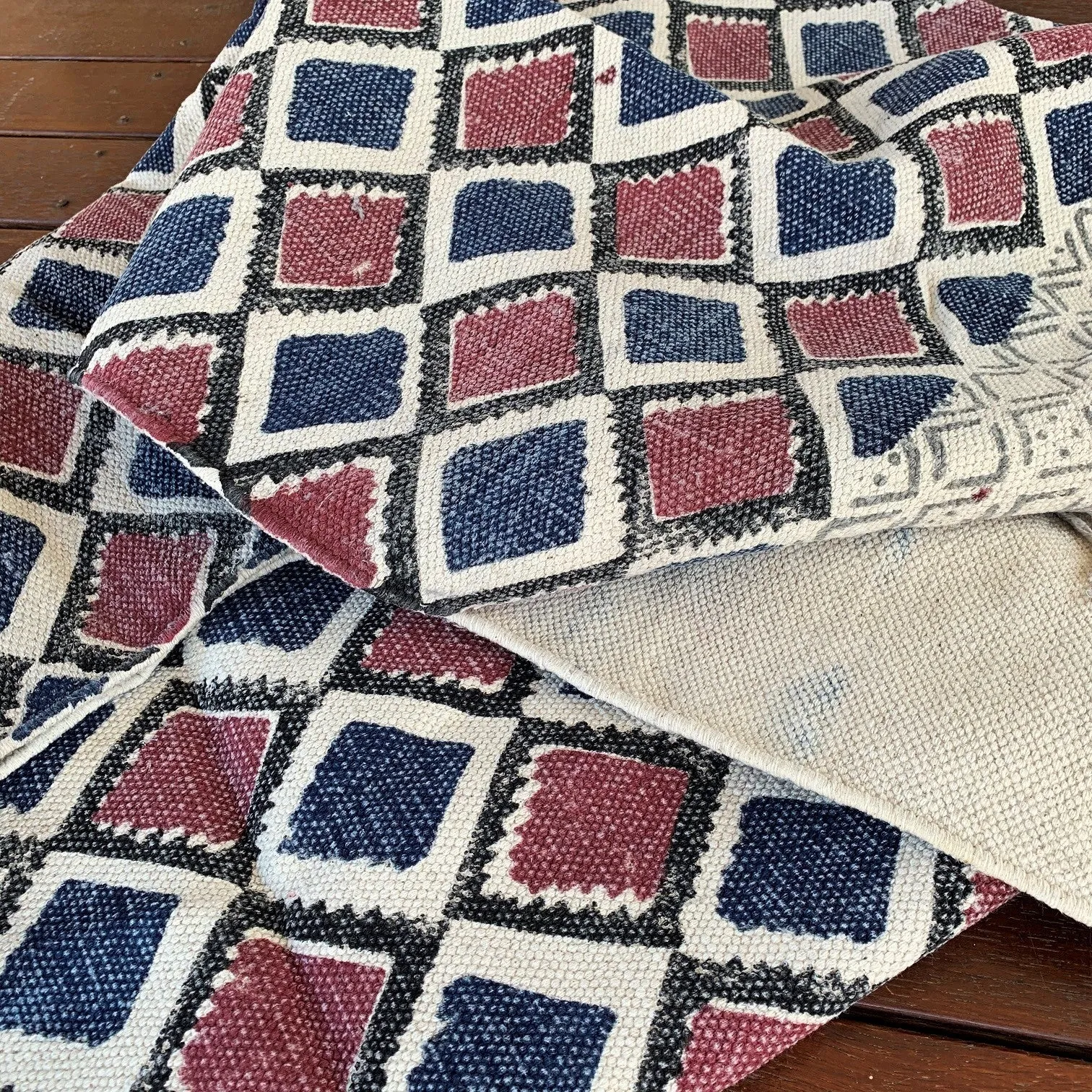 Handmade Beautiful Multi Ikat Block Print Dari Cotton Carpet