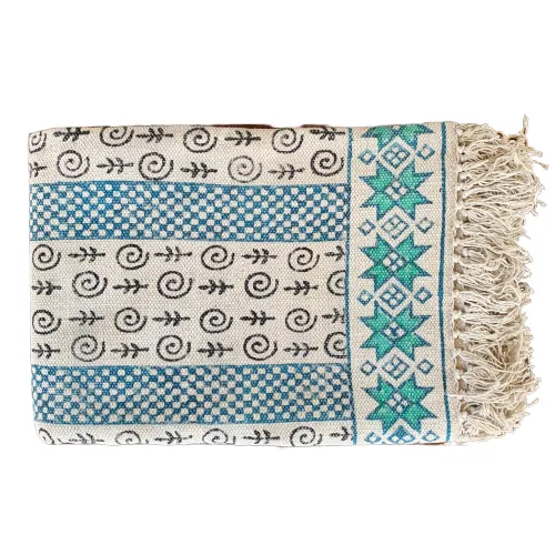 Handmade Beautiful Sarcelle Block Print Cotton Dari Carpet Serenity