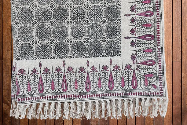 Handmade Beautiful Tilak Burgundy Block Print Cotton Dari Carpet