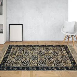Handmade Cotton Rugs In A Indigo And Beige Kalamkari Print | Handmade In India