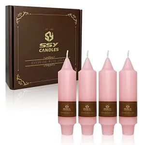 Handmade Pink Taper Candles Set of 4 | Natural Paraffin Wax | Smokeless & Aroma-Free | Perfect for Home Decor, Weddings, Holidays & Religious Events
