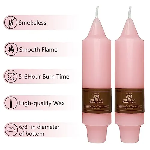 Handmade Pink Taper Candles Set of 4 | Natural Paraffin Wax | Smokeless & Aroma-Free | Perfect for Home Decor, Weddings, Holidays & Religious Events