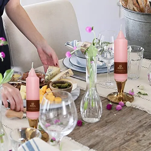 Handmade Pink Taper Candles Set of 4 | Natural Paraffin Wax | Smokeless & Aroma-Free | Perfect for Home Decor, Weddings, Holidays & Religious Events