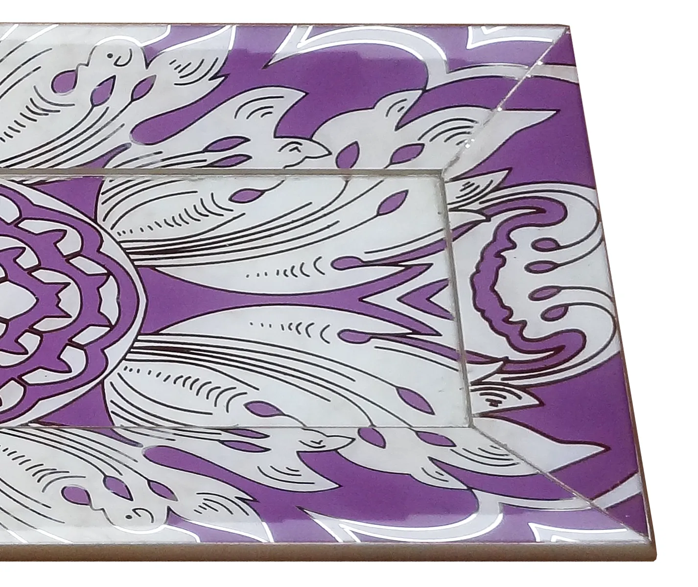Handmade Reverse Painted Mirror Tray with Beveled Edge in Lavender - Small