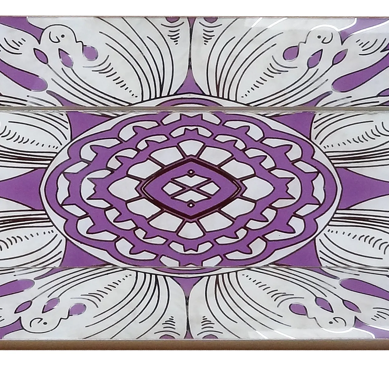 Handmade Reverse Painted Mirror Tray with Beveled Edge in Lavender - Small