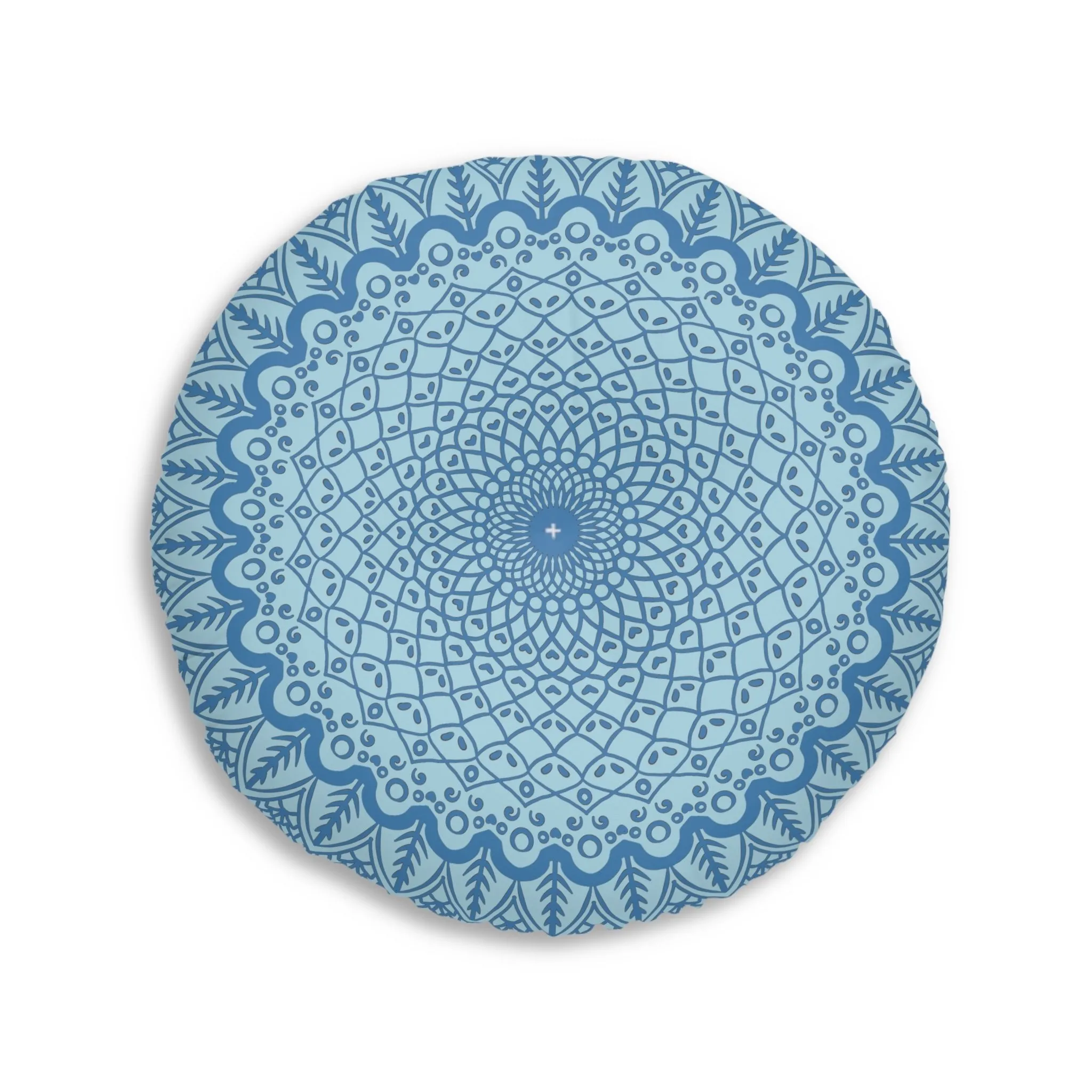 Handmade Steel Blue Mandala Art Floor Cushion - Tufted Round Pillow