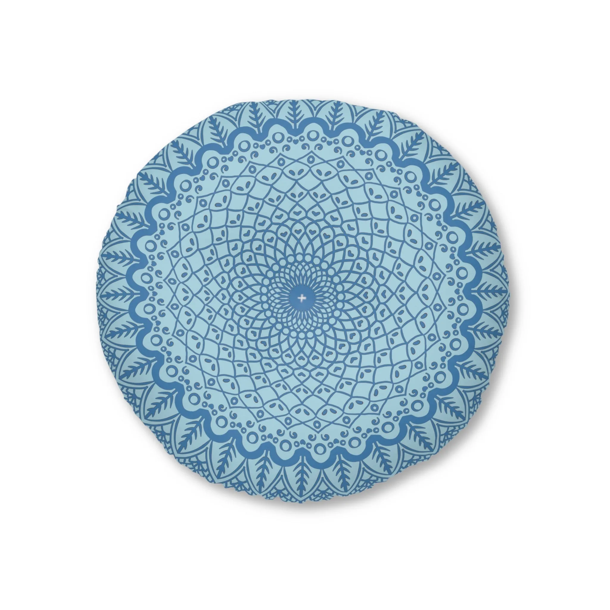 Handmade Steel Blue Mandala Art Floor Cushion - Tufted Round Pillow