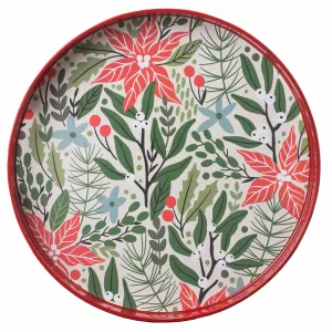 Holiday Poinsettia 15 Inch Round Tray
