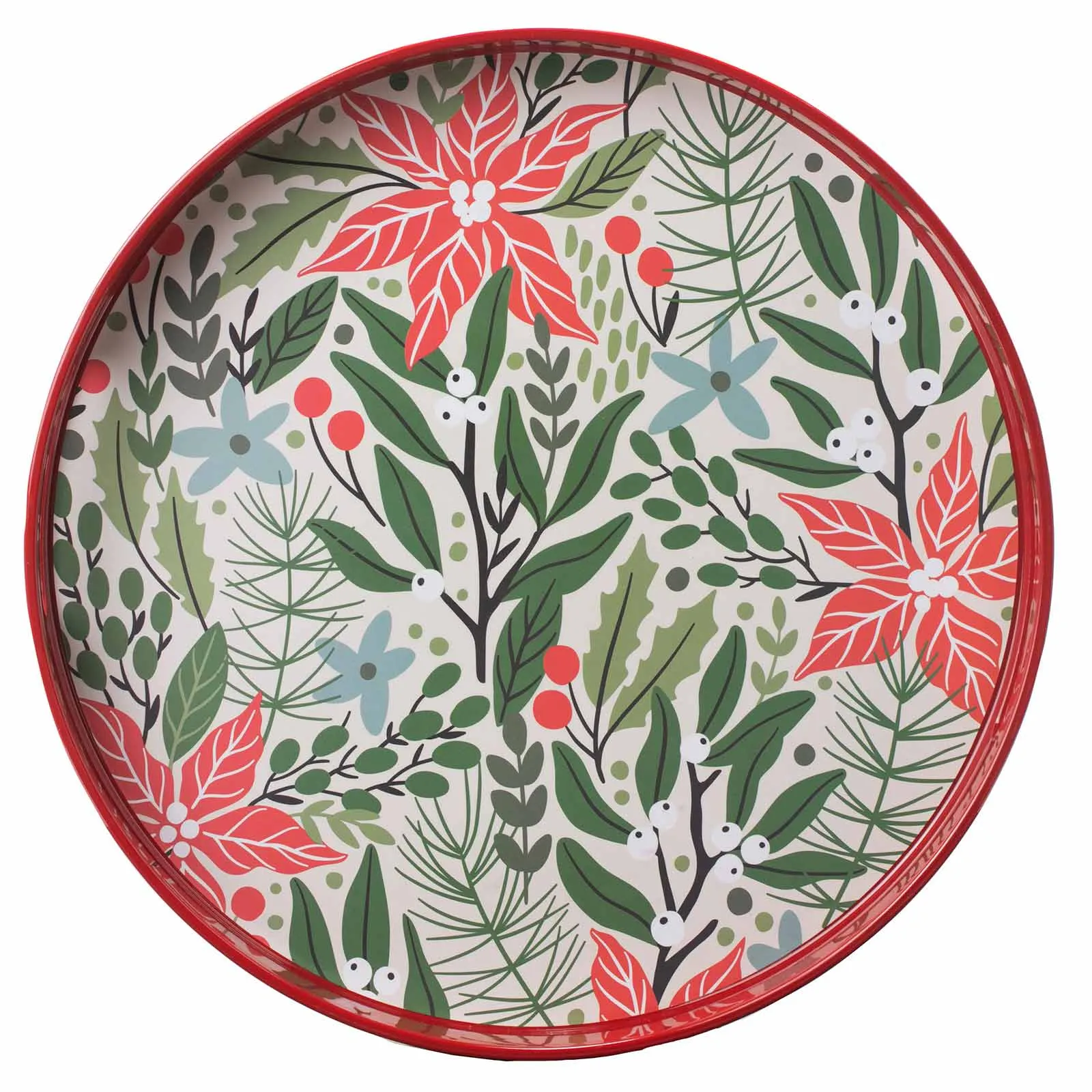 Holiday Poinsettia 15 Inch Round Tray
