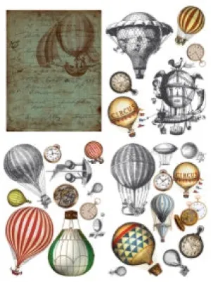 Hot Air Balloons & Clocks Transfer - Dixie Belle Paint Company