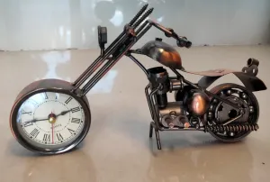 Imperial Decor Metal Handmade Royal Look Showpiece Motor Bike with Clock | Decorative Vintage Harley Davidson Shape | (28 cm)