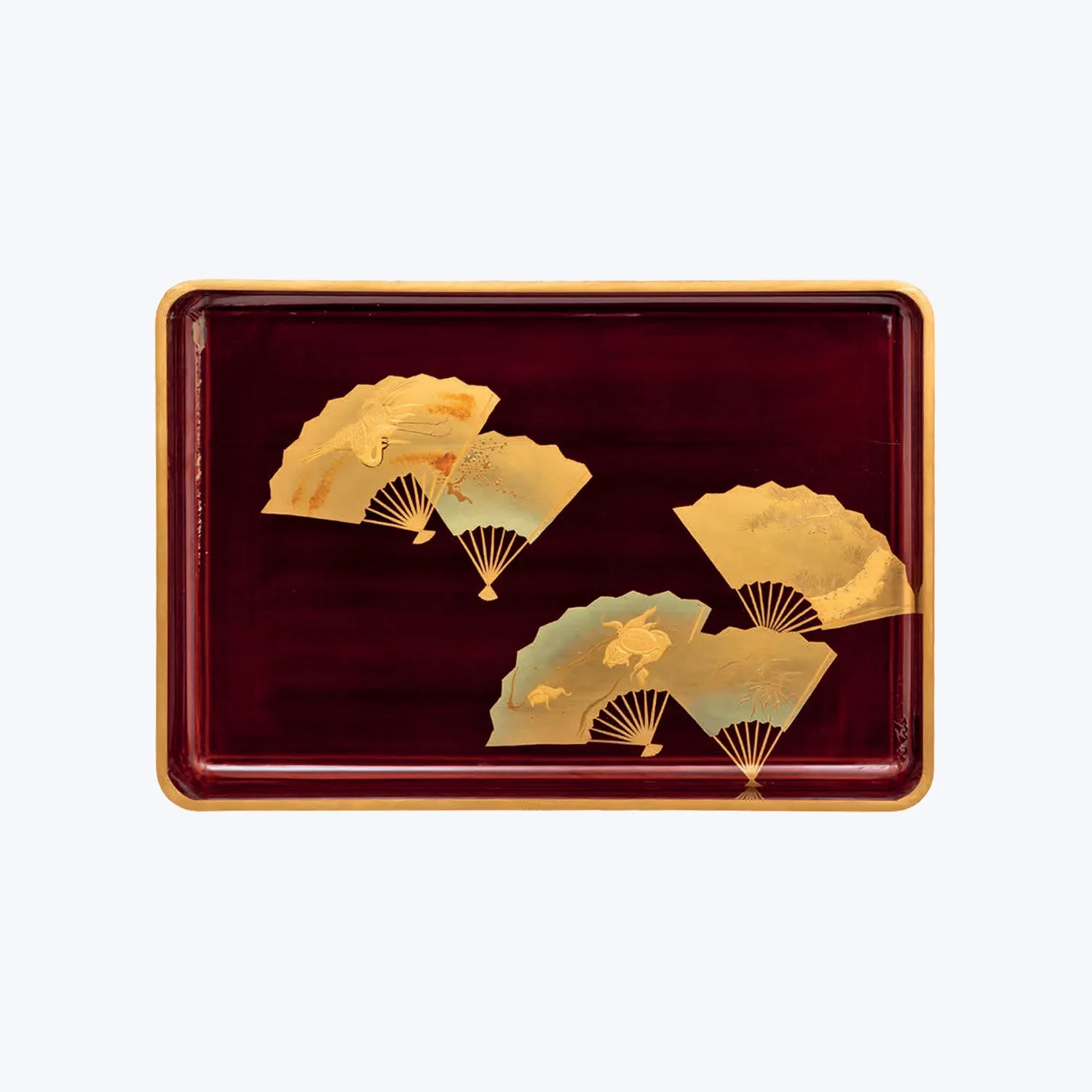 Japanese Lacquer Tray Set with Fan Motifs ( 2pcs/set )