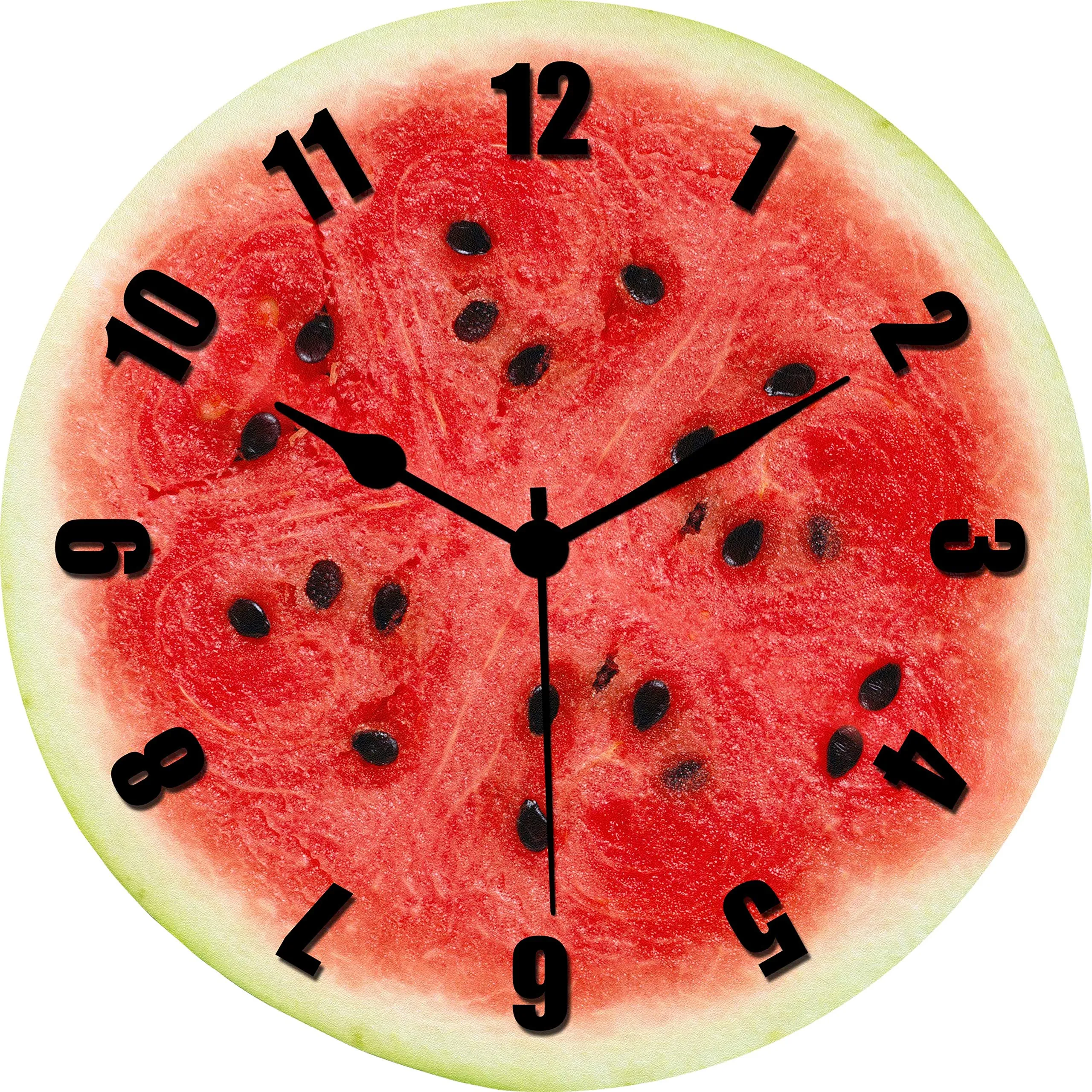 KARTIK™ Water Melon Printed Designer Wooden Wall Clock Without Glass for Home/Living Room/Bedroom/Kitchen and Office - 11X11 Inches (Multicolour) KAR 202224.1