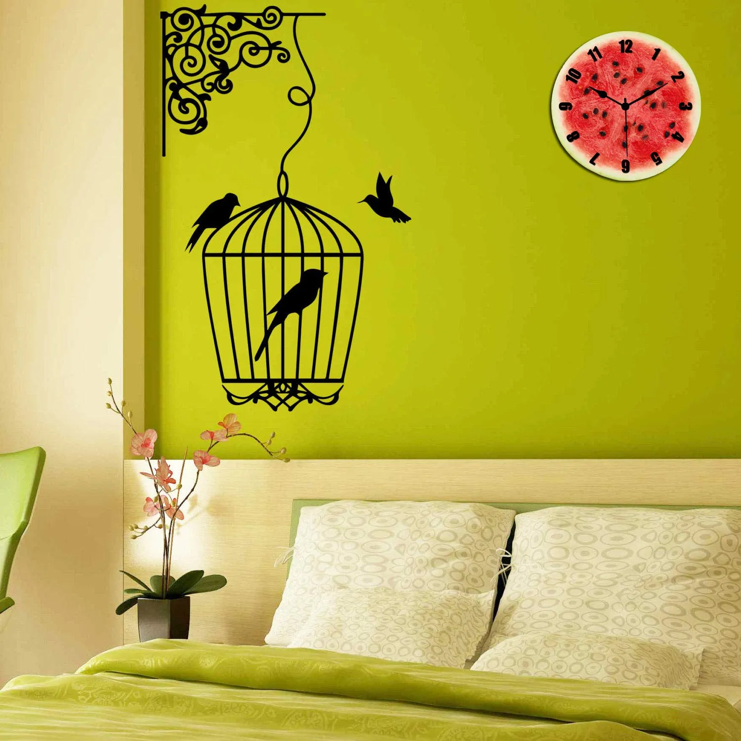 KARTIK™ Water Melon Printed Designer Wooden Wall Clock Without Glass for Home/Living Room/Bedroom/Kitchen and Office - 11X11 Inches (Multicolour) KAR 202224.1