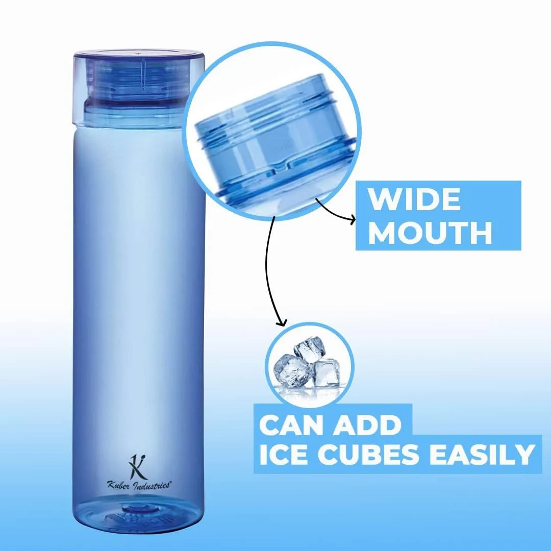 Kuber Industries BPA Free Plastic Water Bottles | Breakproof, Leakproof, Food Grade PET Bottles | Water Bottle for Kids & Adults | Plastic Bottle Set of 4 |Blue (Pack of 2)