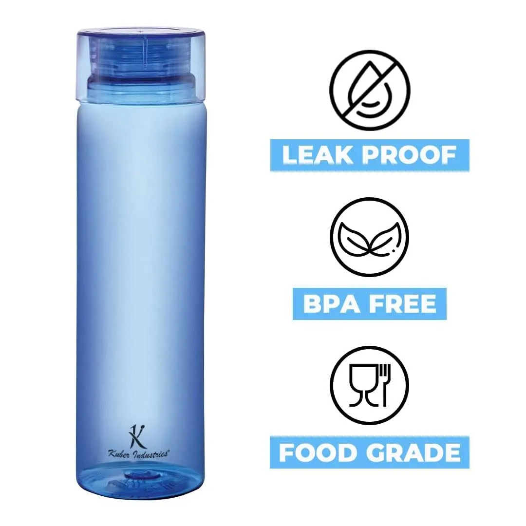 Kuber Industries BPA Free Plastic Water Bottles | Breakproof, Leakproof, Food Grade PET Bottles | Water Bottle for Kids & Adults | Plastic Bottle Set of 4 |Blue (Pack of 3)