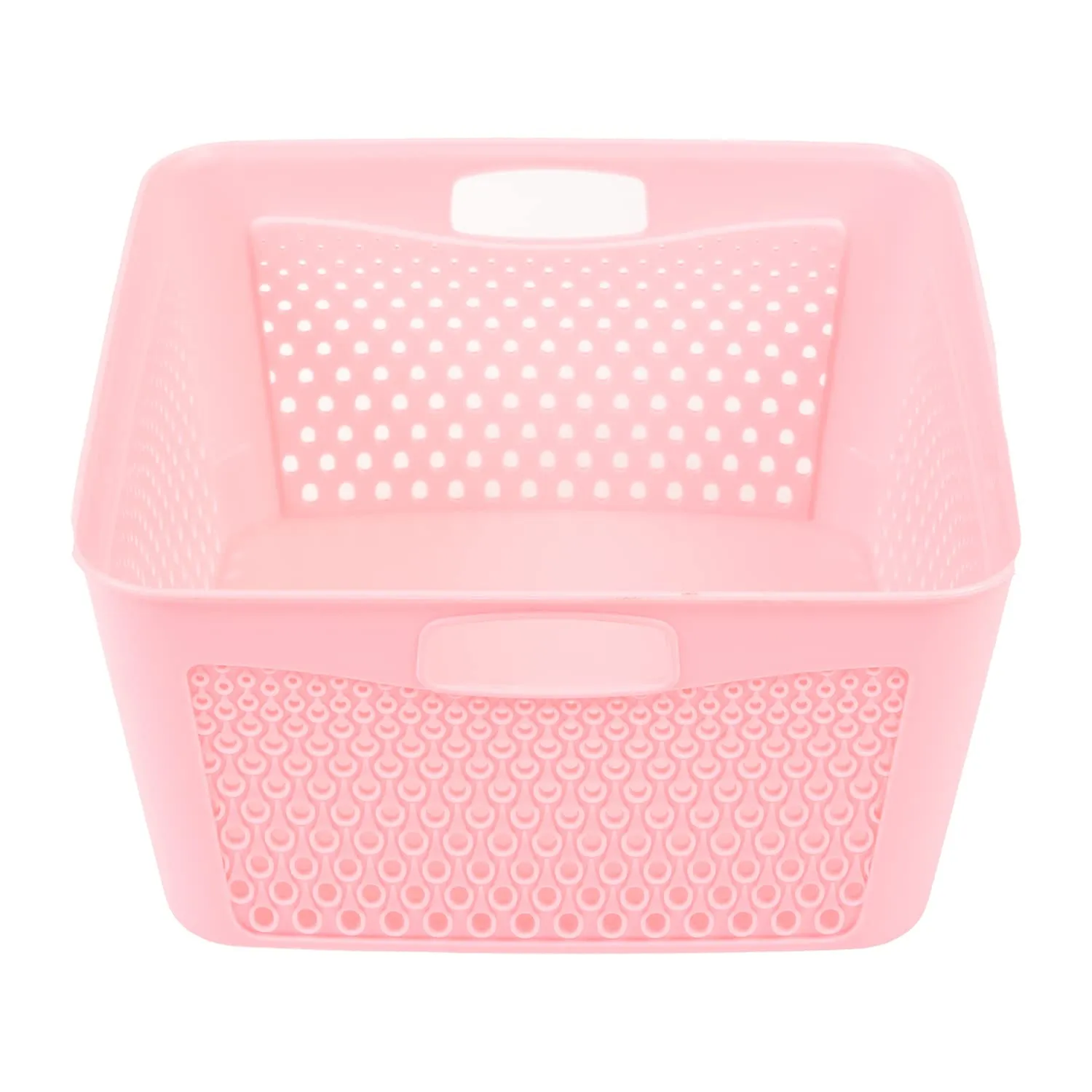 Kuber Industries Netted Design Unbreakable Multipurpose Square Shape Plastic Storage Baskets with lid Large Pack of 3 (Pink)