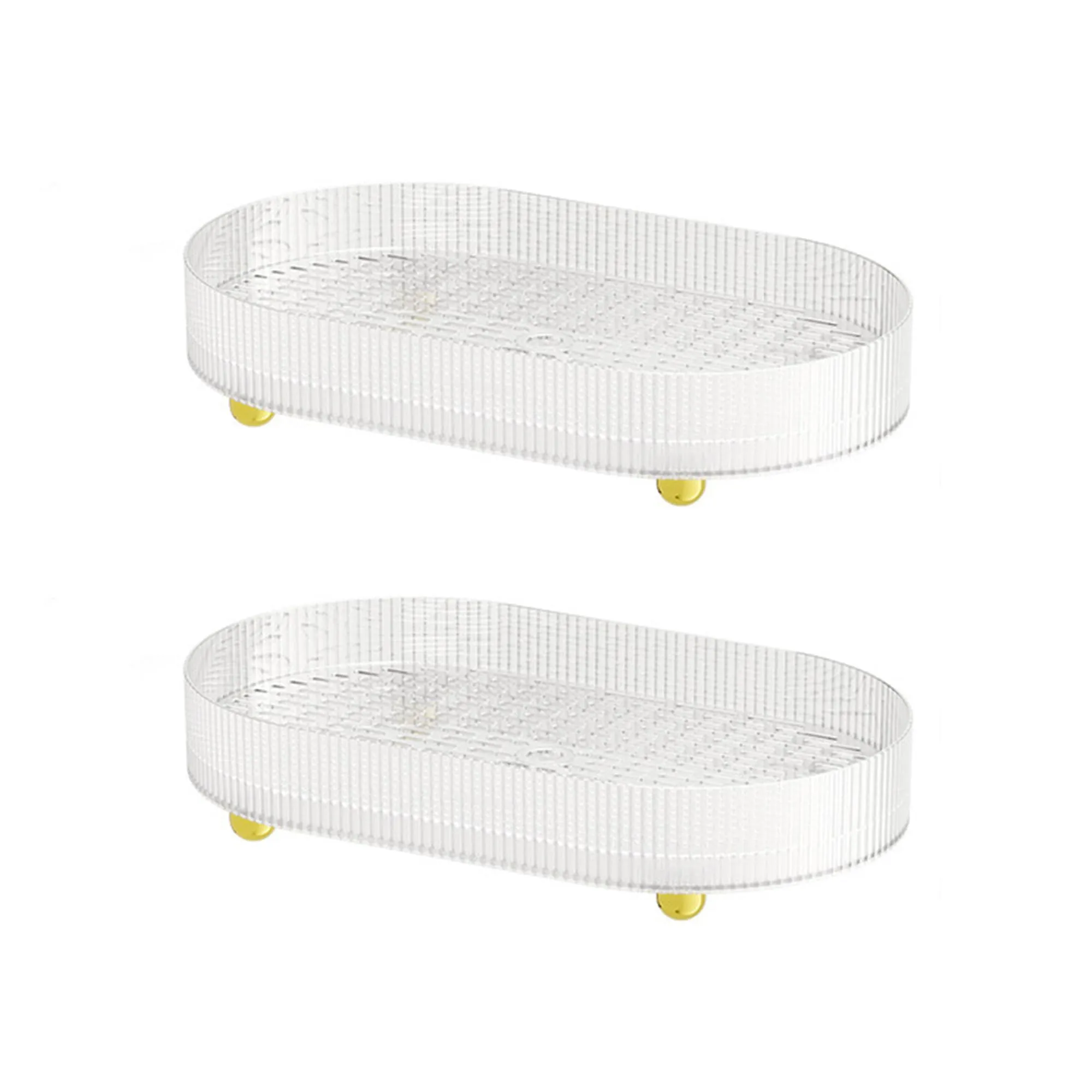 Kuber Industries Pack of 2 Multipurpose Double layer Decorative Drain Tray | Makeup Perfume Organiser, Bathroom Vanity, Dresser Tray, Kitchen Countertop Organiser Tray | Anti Slip | Transparent