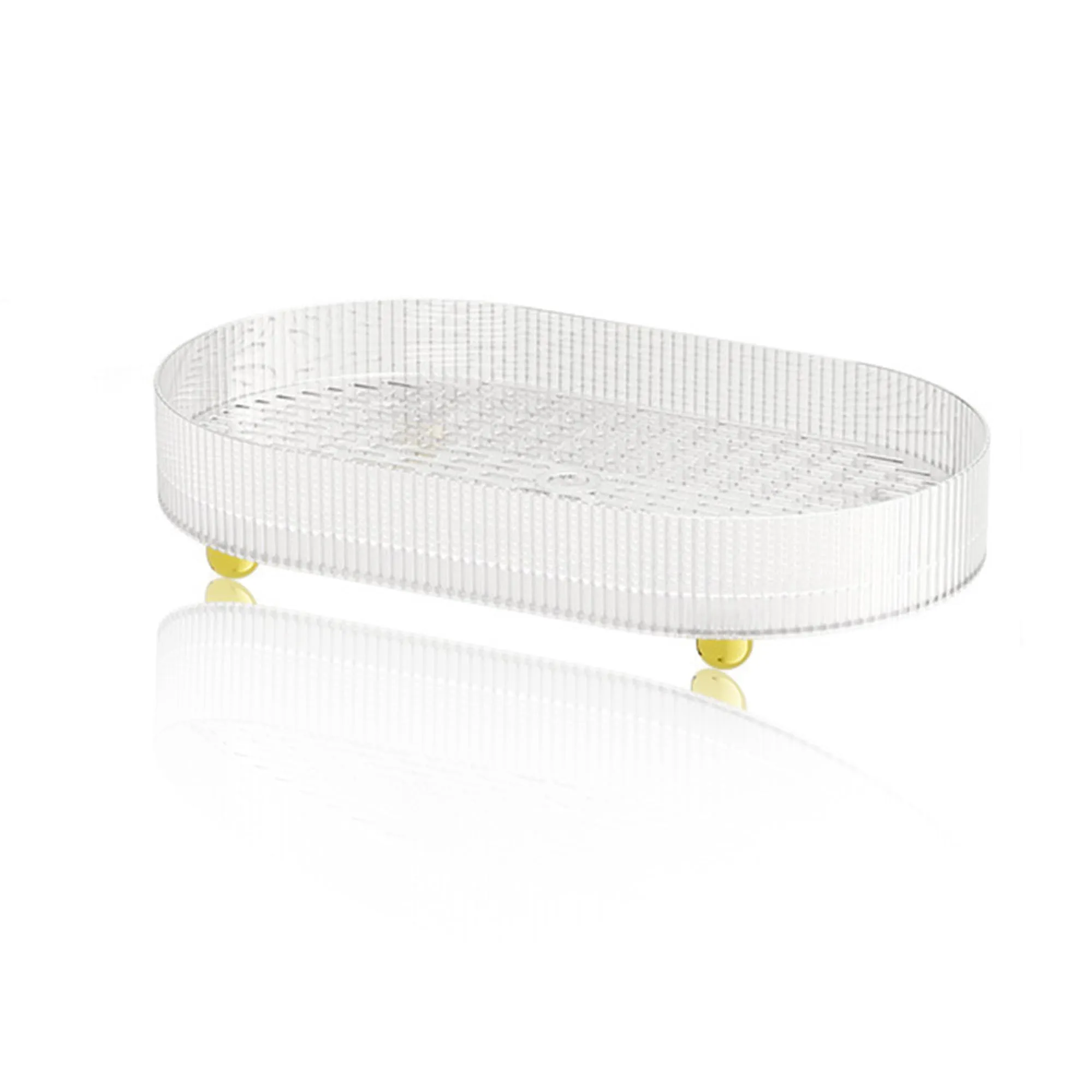 Kuber Industries Pack of 2 Multipurpose Double layer Decorative Drain Tray | Makeup Perfume Organiser, Bathroom Vanity, Dresser Tray, Kitchen Countertop Organiser Tray | Anti Slip | Transparent