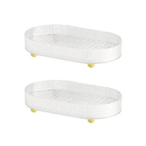 Kuber Industries Pack of 2 Multipurpose Double layer Decorative Drain Tray | Makeup Perfume Organiser, Bathroom Vanity, Dresser Tray, Kitchen Countertop Organiser Tray | Anti Slip | Transparent