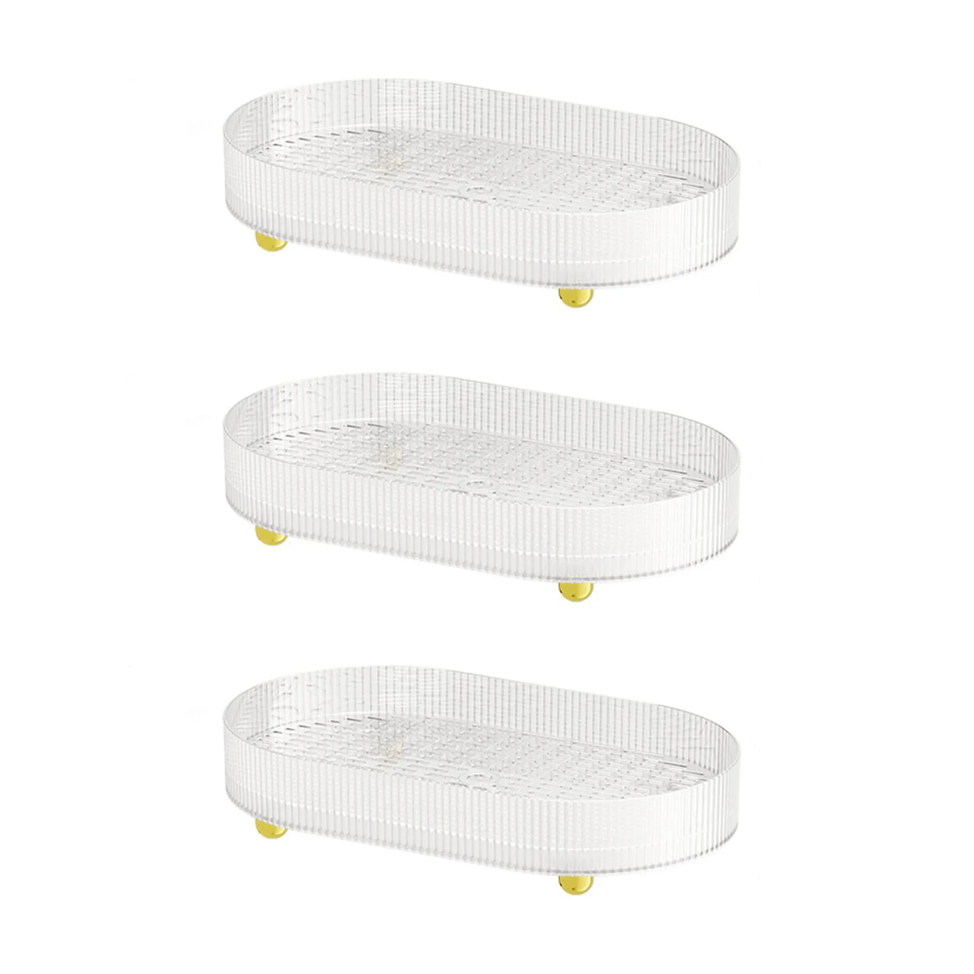 Kuber Industries Pack of 3 Multipurpose Double layer Decorative Drain Tray | Makeup Perfume Organiser, Bathroom Vanity, Dresser Tray, Kitchen Countertop Organiser Tray | Anti Slip | Transparent