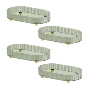 Kuber Industries Pack of 4 Multipurpose Decorative Tray | Makeup Organiser, Bathroom Vanity Tray, Dresser Tray, Kitchen Countertop Organiser Tray | Anti Slip and Decorative | YM.6403 | Dark Green