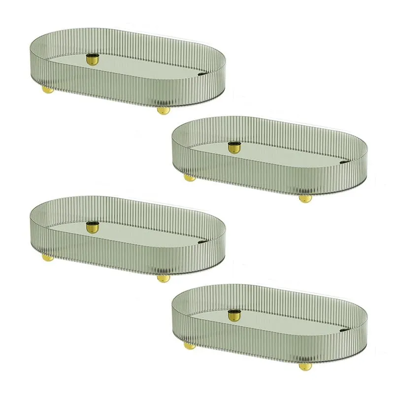 Kuber Industries Pack of 4 Multipurpose Decorative Tray | Makeup Organiser, Bathroom Vanity Tray, Dresser Tray, Kitchen Countertop Organiser Tray | Anti Slip and Decorative | YM.6403 | Dark Green