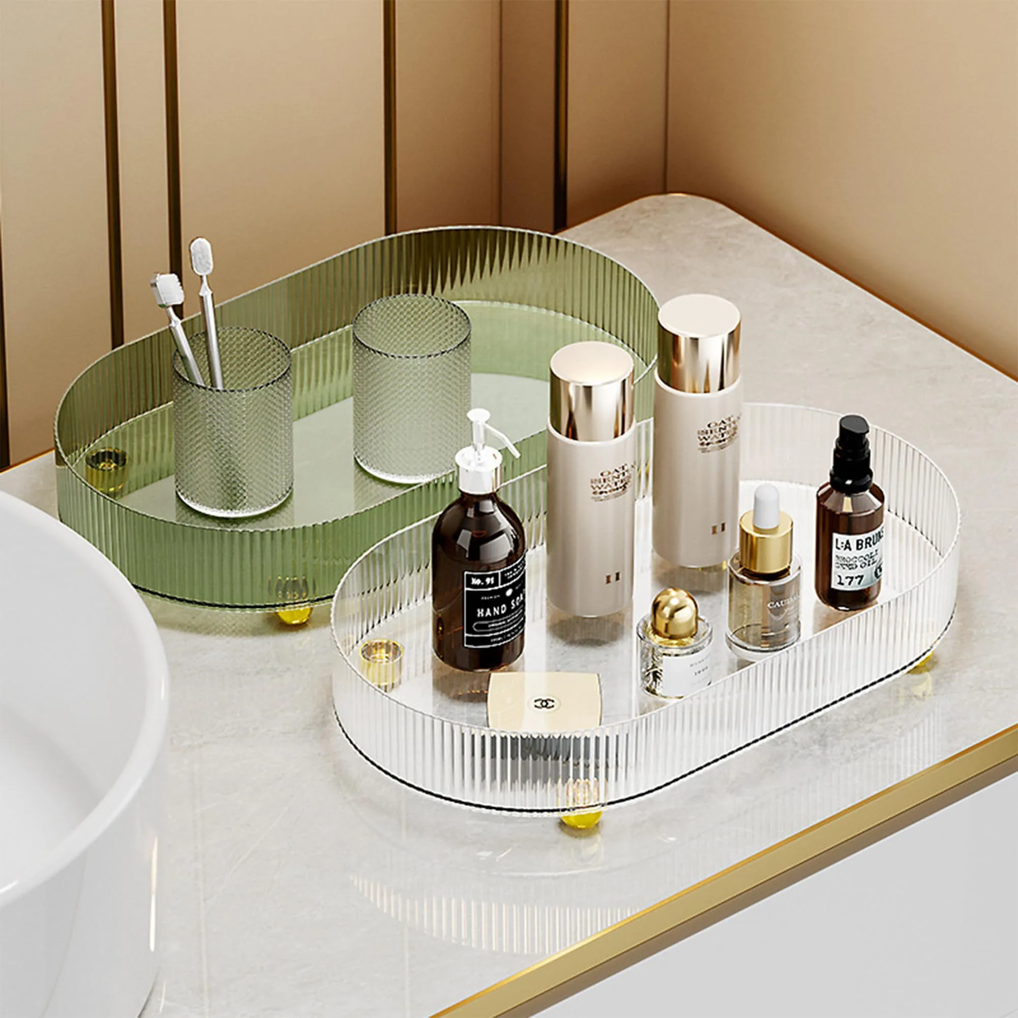 Kuber Industries Pack of 4 Multipurpose Decorative Tray | Makeup Organiser, Bathroom Vanity Tray, Dresser Tray, Kitchen Countertop Organiser Tray | Anti Slip and Decorative | YM.6403 | Dark Green