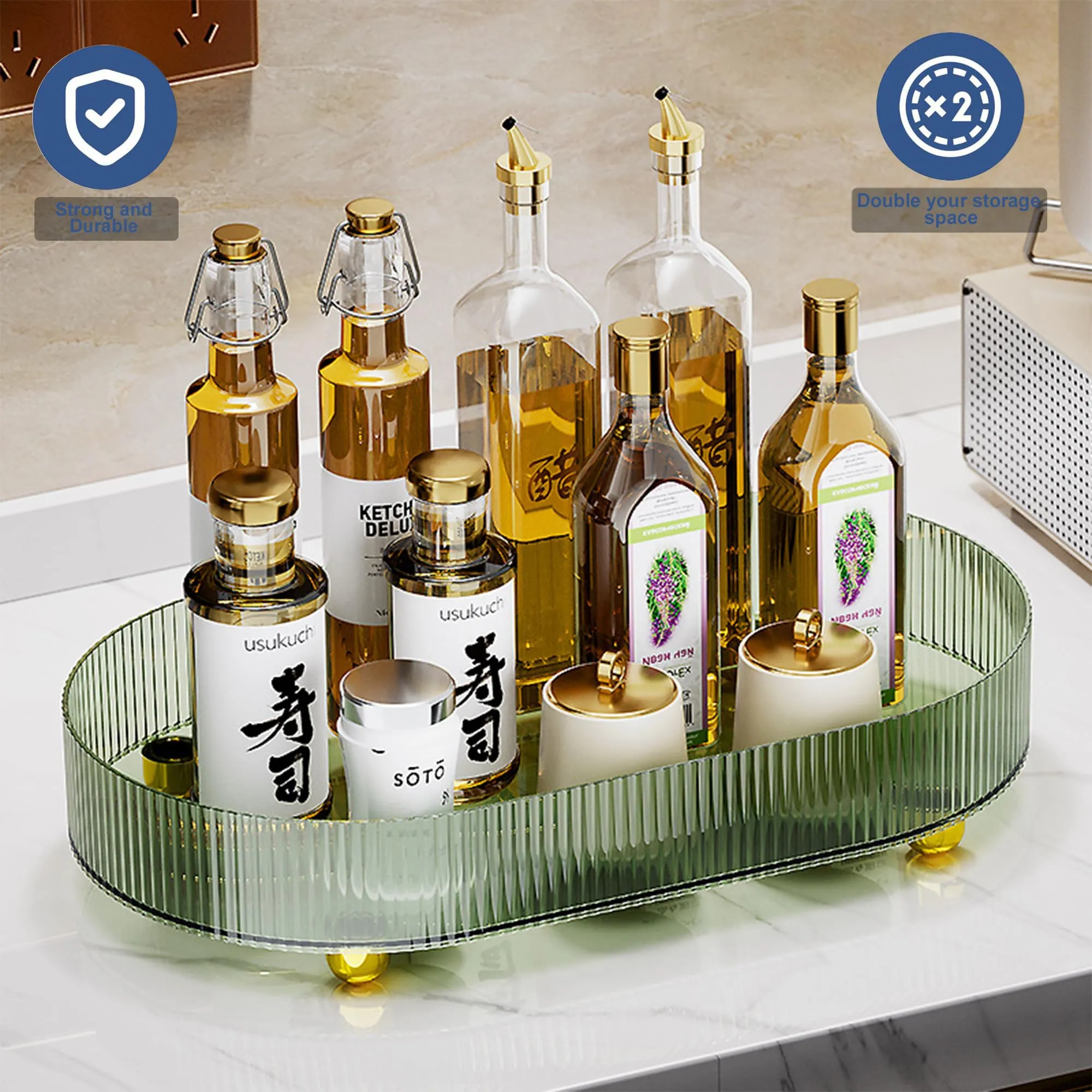 Kuber Industries Pack of 6 Multipurpose Decorative Tray | Makeup Organiser, Bathroom Vanity Tray, Dresser Tray, Kitchen Countertop Organiser Tray | Anti Slip and Decorative | YM.6403 | Dark Green