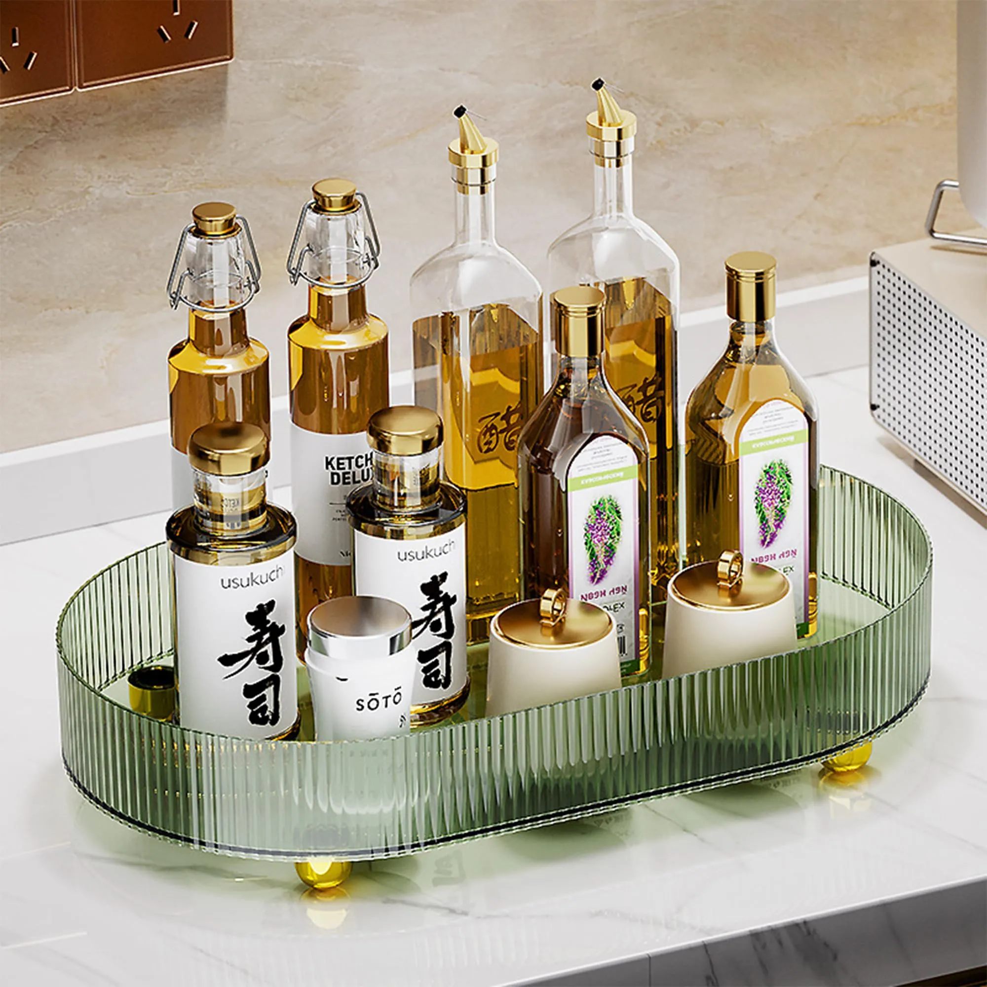 Kuber Industries Pack of 6 Multipurpose Decorative Tray | Makeup Organiser, Bathroom Vanity Tray, Dresser Tray, Kitchen Countertop Organiser Tray | Anti Slip and Decorative | YM.6403 | Dark Green
