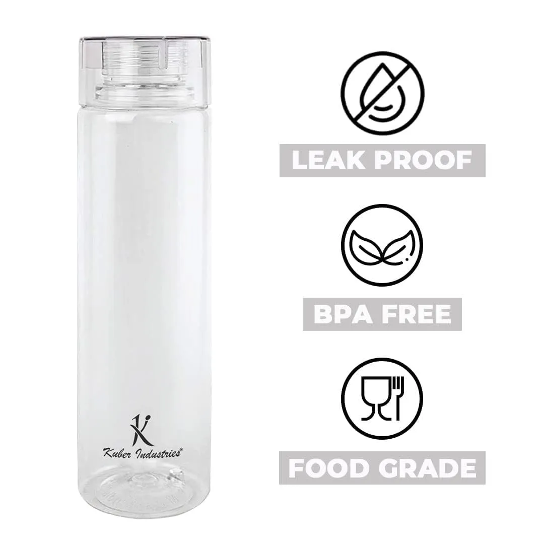 Kuber Industries Set of 4 Plastic Water Bottle | 1 Litre Round Plastic Water Bottle | Refrigerator Safe and BPA free Water Bottle | Perfect For School College Work Gym | Pack of 4 | Transparent
