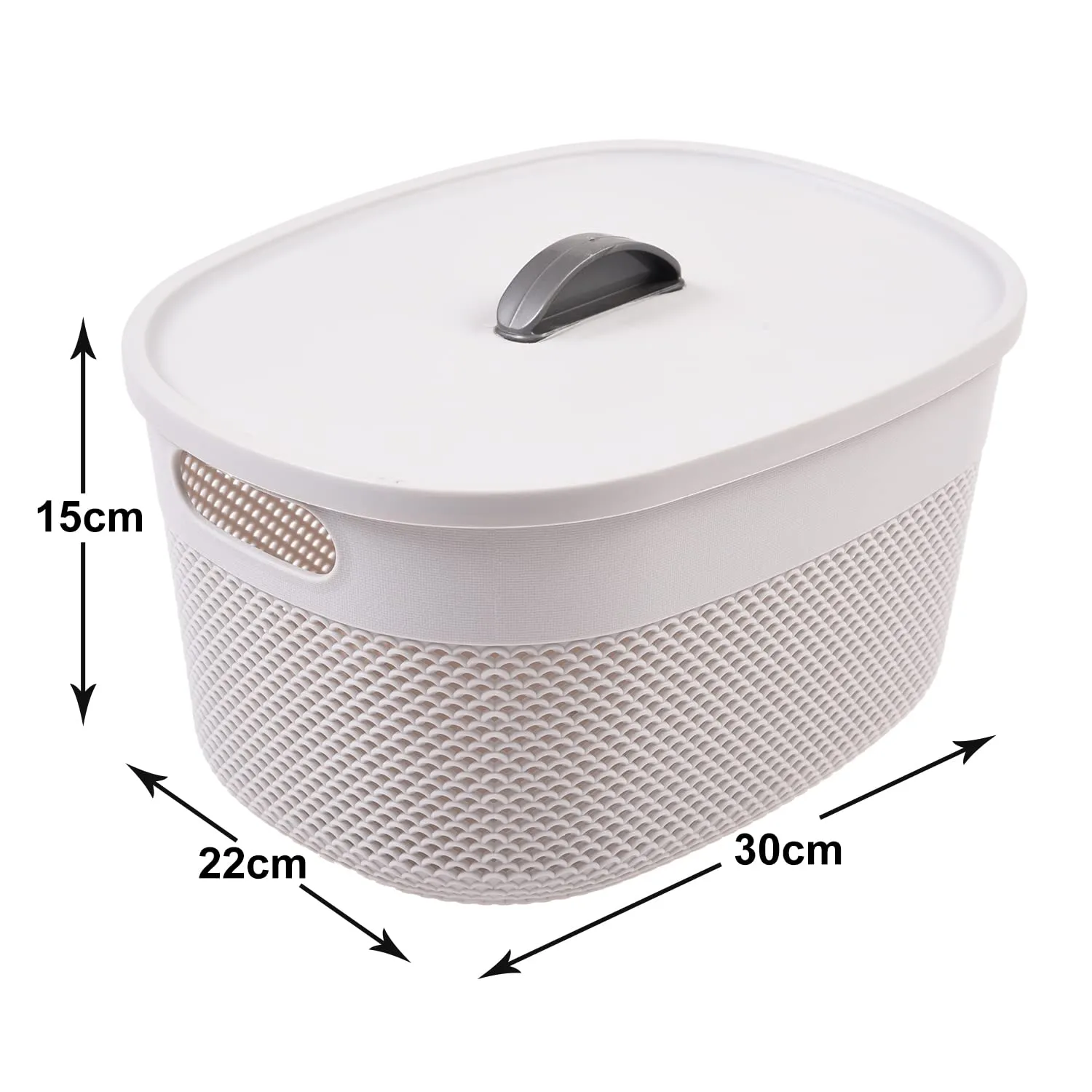 Kuber Industries Unbreakable Large Multipurpose Storage Baskets with lid|Design-Netted|Material-Plastic|Shape-Oval|Color-Grey|Pack of 3