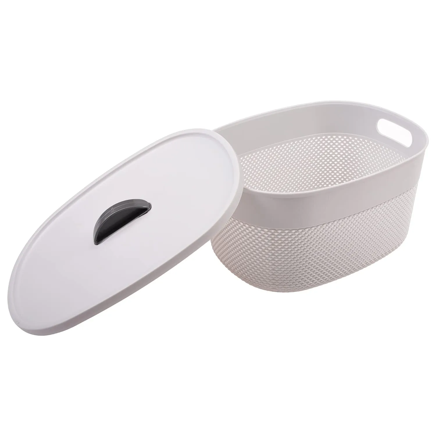 Kuber Industries Unbreakable Large Multipurpose Storage Baskets with lid|Design-Netted|Material-Plastic|Shape-Oval|Color-Grey|Pack of 3