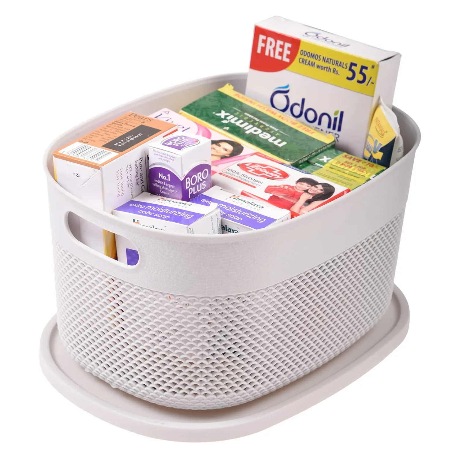 Kuber Industries Unbreakable Large Multipurpose Storage Baskets with lid|Design-Netted|Material-Plastic|Shape-Oval|Color-Grey|Pack of 3