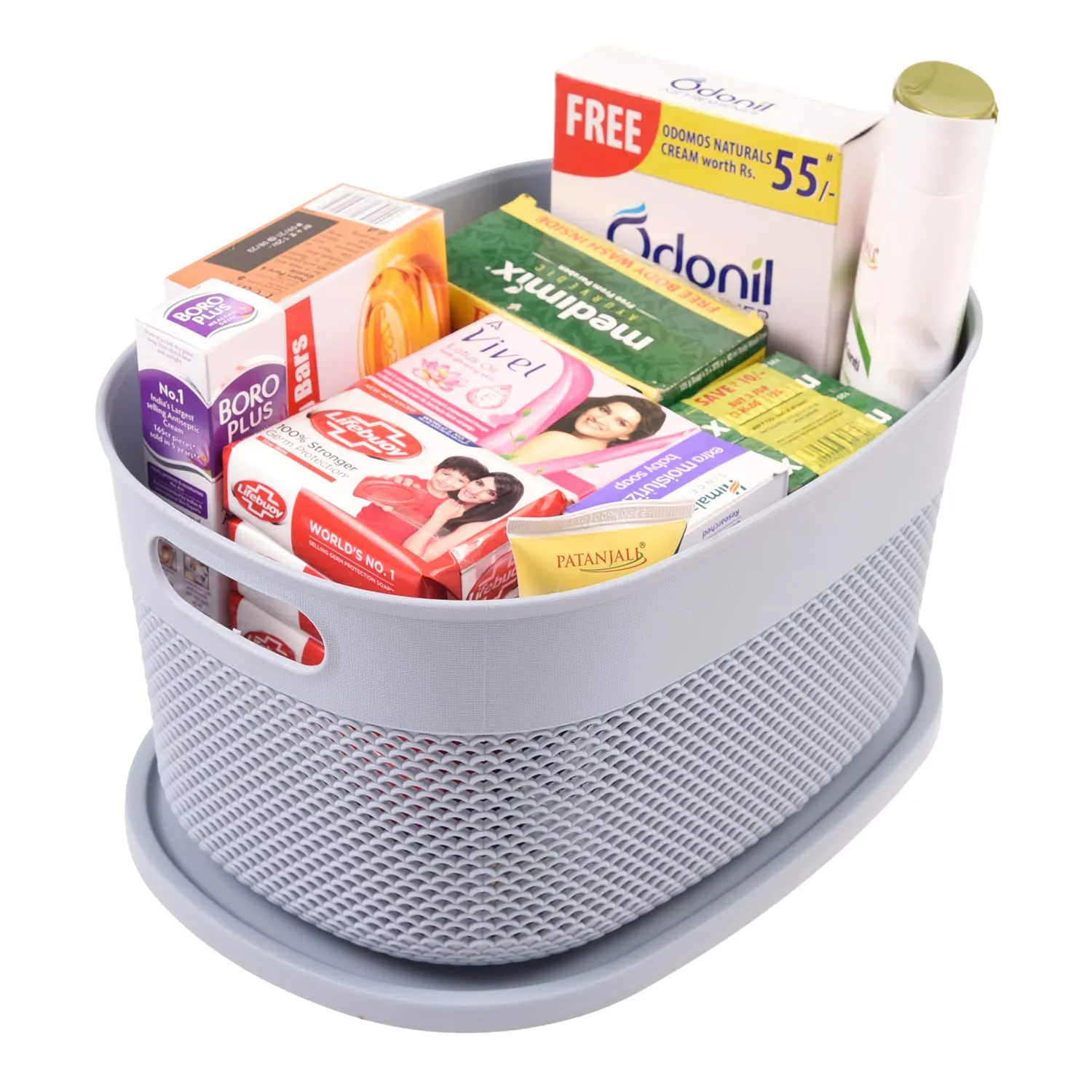 Kuber Industries Unbreakable Large Multipurpose Storage Baskets with lid|Design-Netted|Material-Plastic|Shape-Oval|Color-Sky Blue|Pack of 3