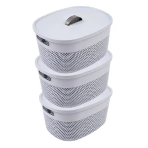 Kuber Industries Unbreakable Large Multipurpose Storage Baskets with lid|Design-Netted|Material-Plastic|Shape-Oval|Color-Sky Blue|Pack of 3