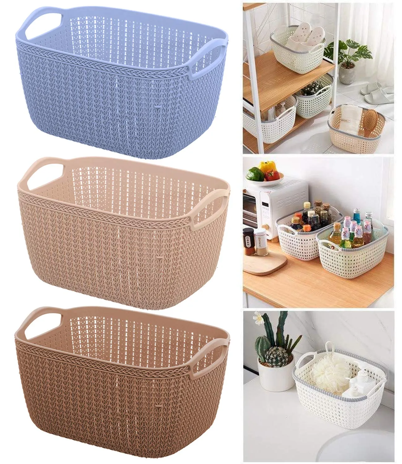 Kuber Industries Unbreakable Plastic Multipurpose Medium Size Flexible Storage Baskets/Fruit Vegetable Bathroom Stationary Home Basket with Handles (Grey) - (CTLTC039064)