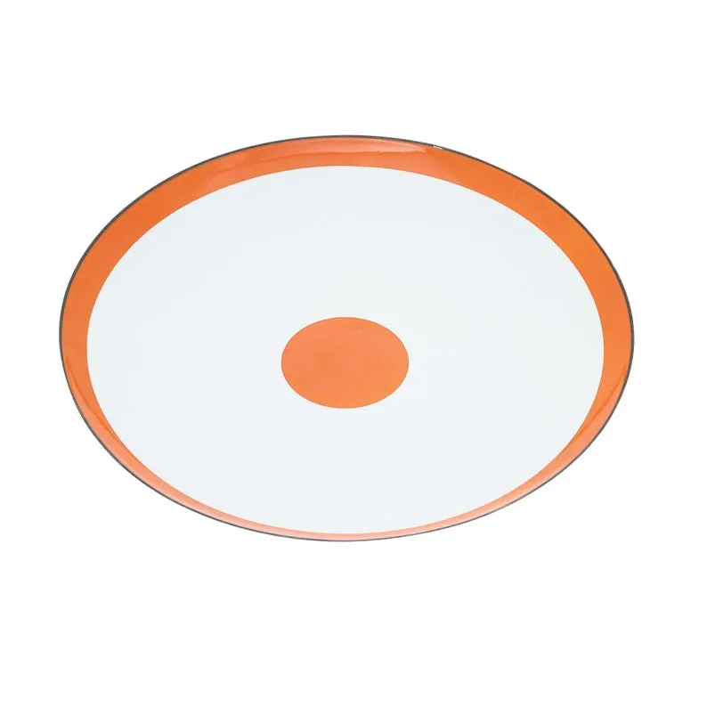 Large white with orange rim and dot enamel platter