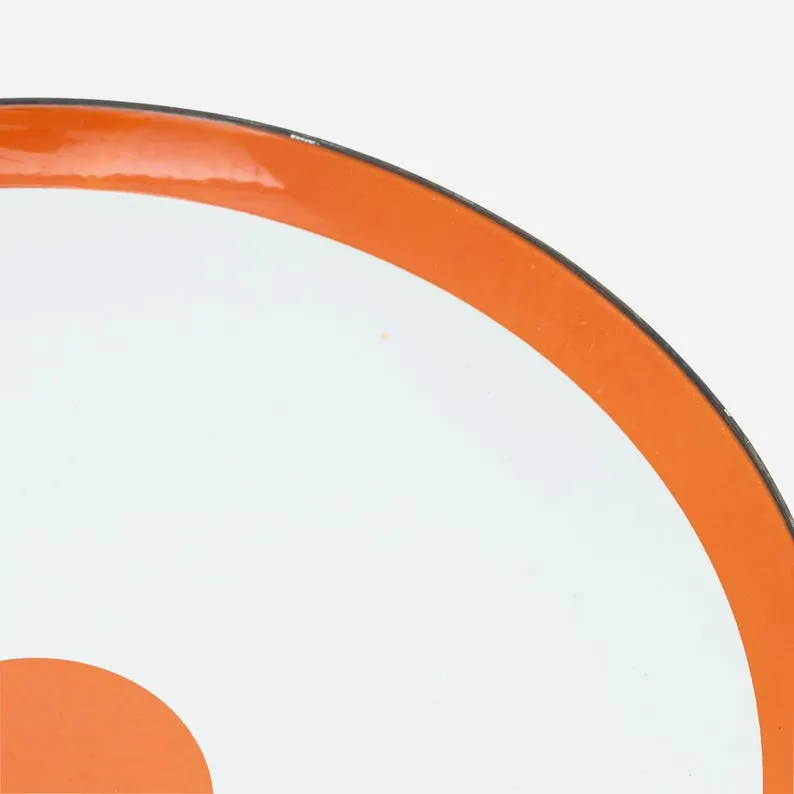 Large white with orange rim and dot enamel platter