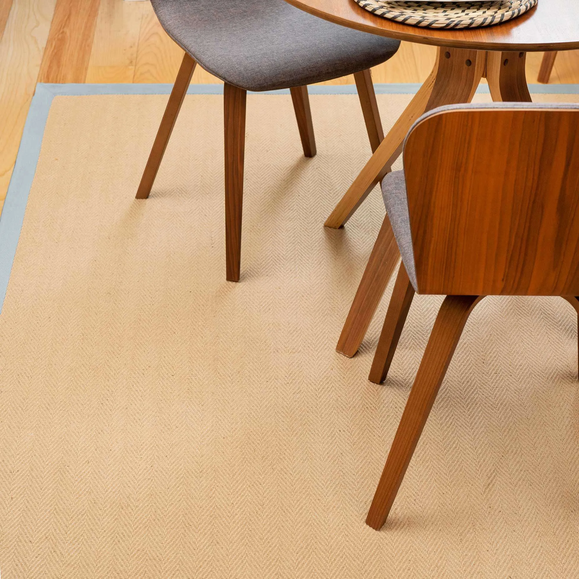 Light Blue Cotton Border Natural Hallway Jute Runner