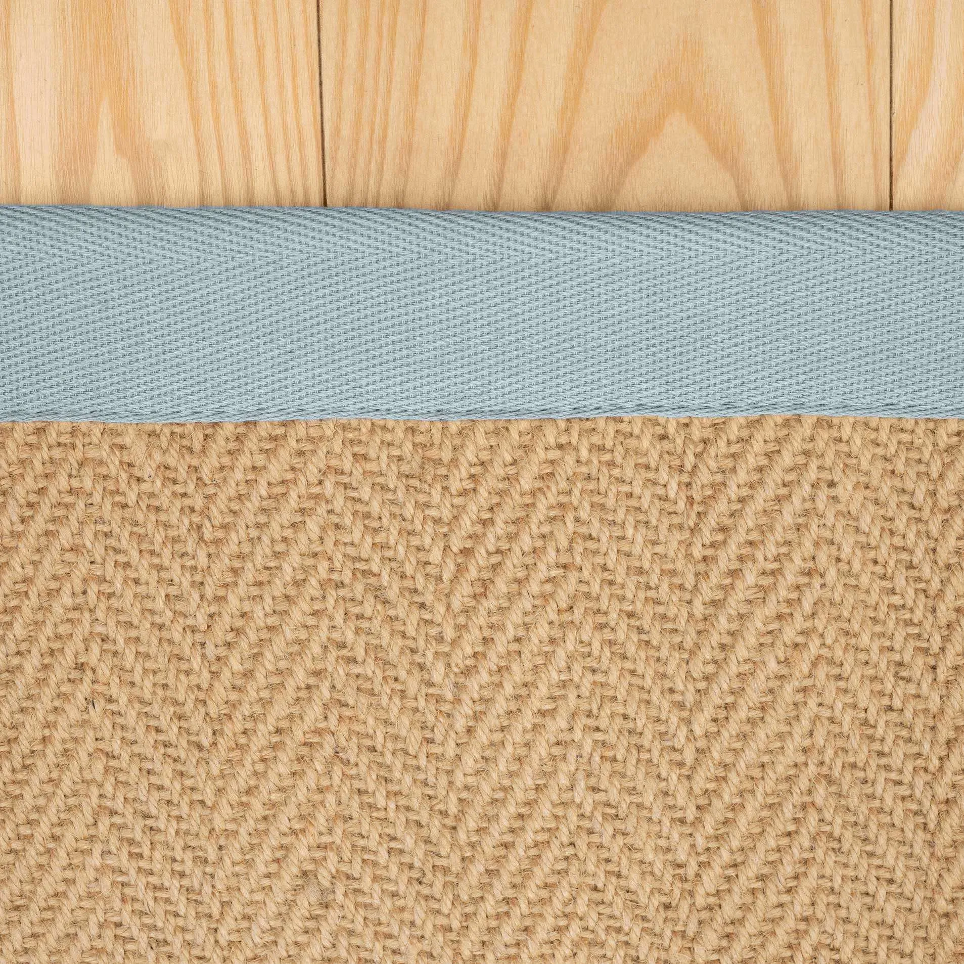 Light Blue Cotton Border Natural Hallway Jute Runner