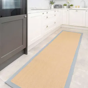 Light Blue Cotton Border Natural Hallway Jute Runner