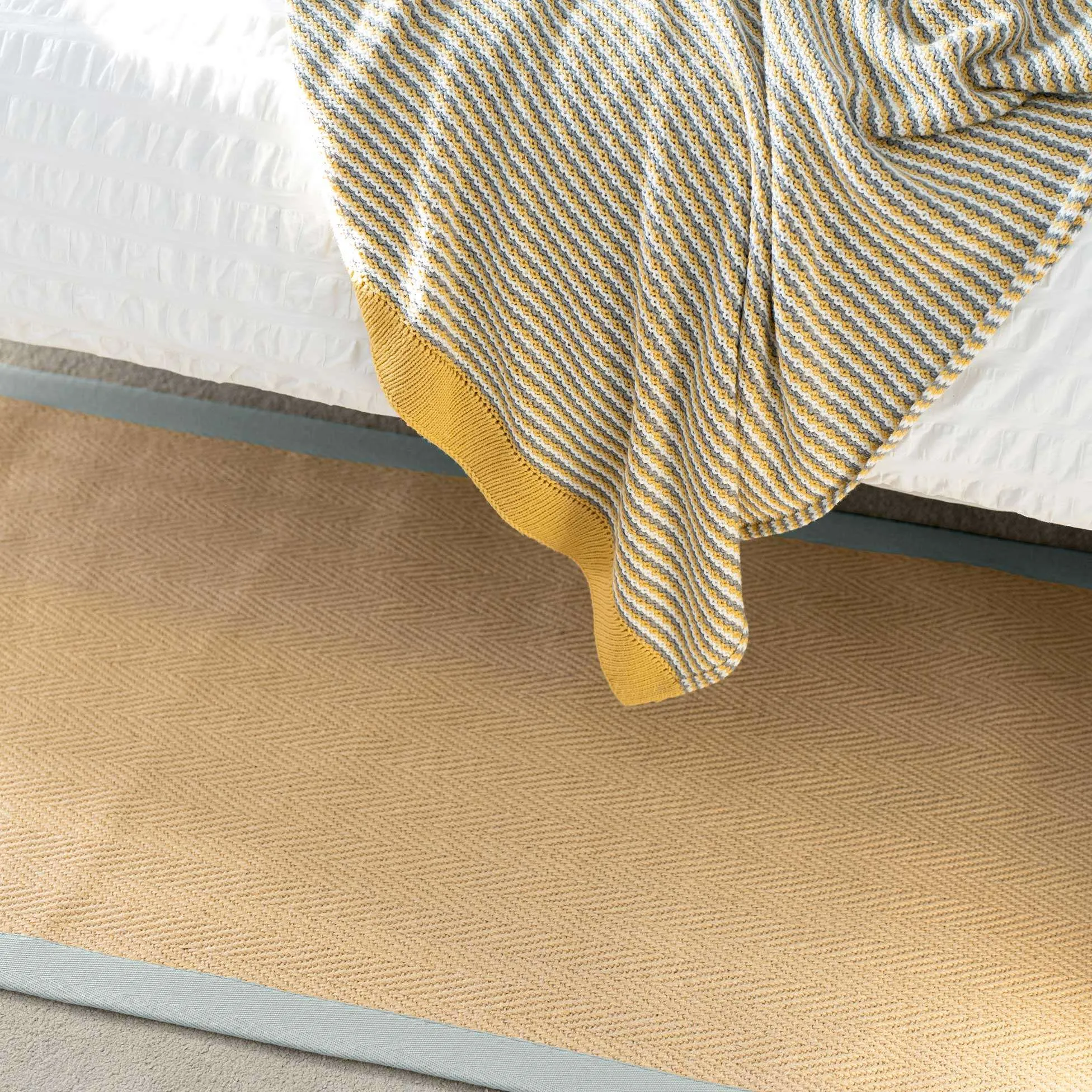Light Blue Cotton Border Natural Hallway Jute Runner